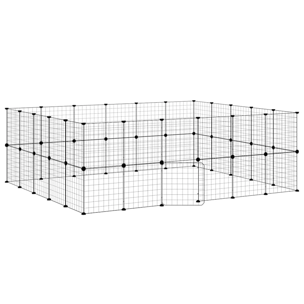 vidaXL Dyrebur 44 paneler med dør svart 210x175x70 cm stål v:3591234 vidaXL Dyrebur 44 paneler med dør svart 210x175x70 cm stål v:3591234