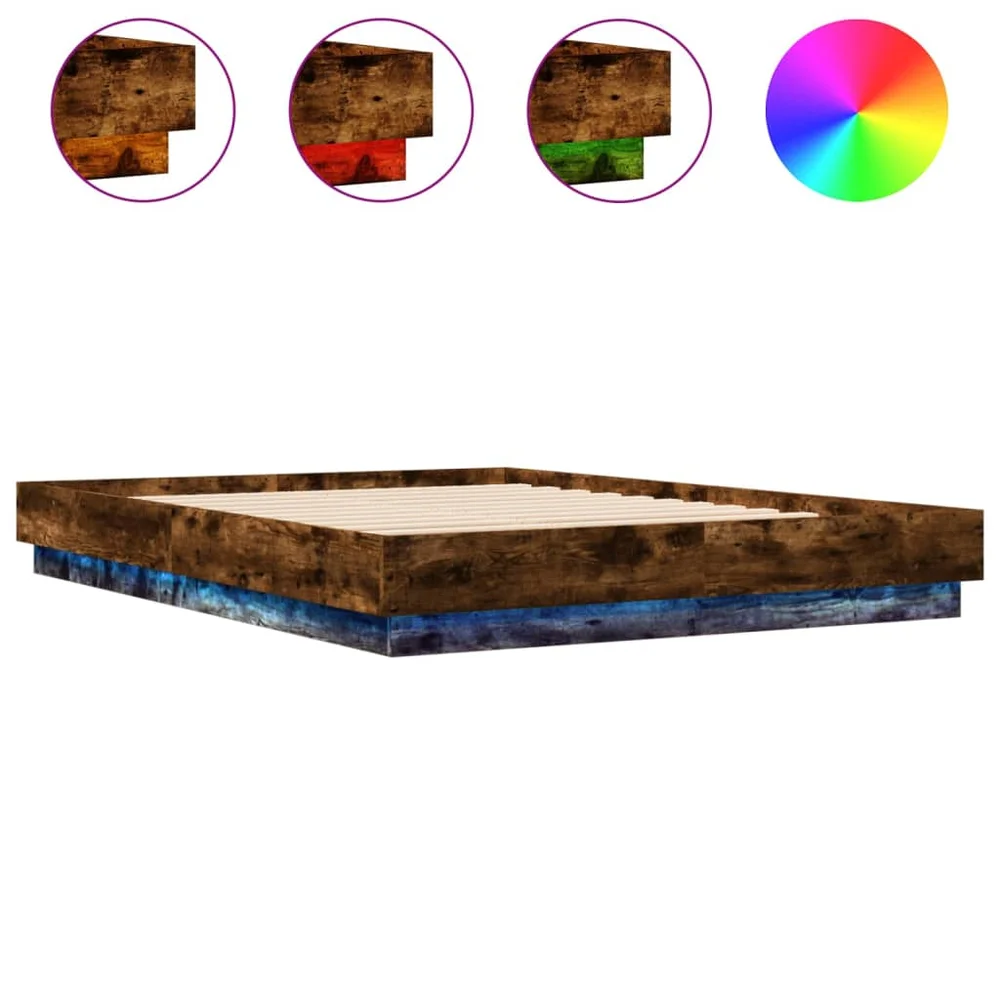 vidaXL Sengeramme med LED-lys røkt eik 150x200 cm v:3941241