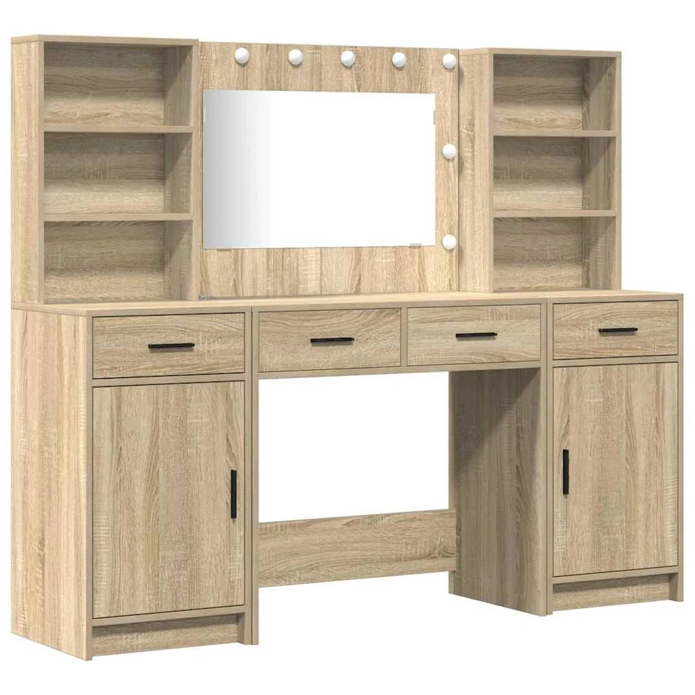 vidaXL Dressingbordsett med LED 3 stk. Sonoma eik Konstruert tre v:3529916