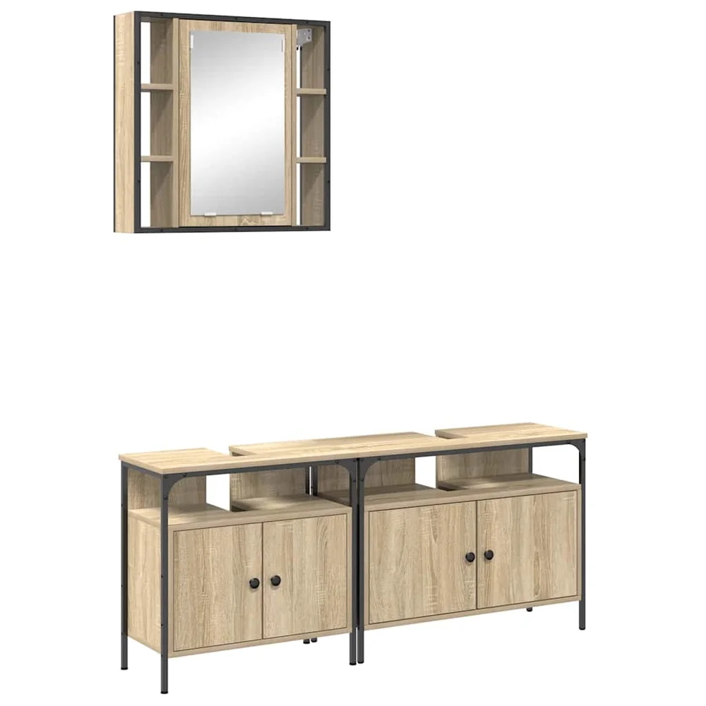vidaXL Baderomsinnredningssett 3 stk. Brun 80 x 30 x 60 cm v:2822527
