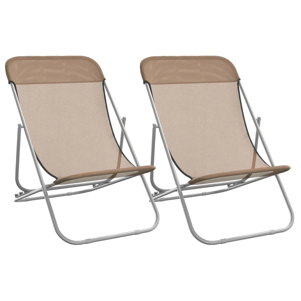 vidaXL Foldbare strandstoler 2stk gråbrun textilene pulverlakkert stål v:8501310