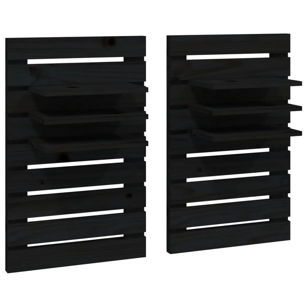 vidaXL Vegghyller 2 stk svart heltre furu v:5083374