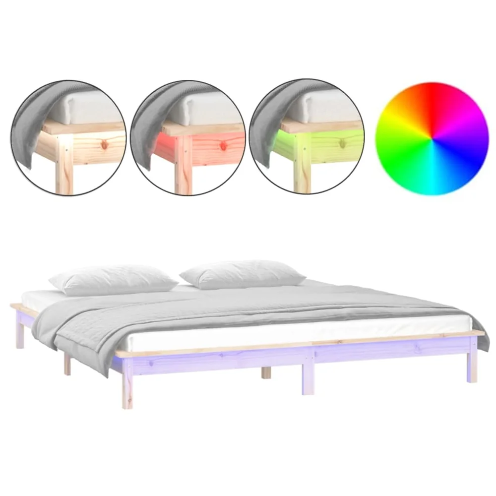 vidaXL Sengeramme med LED 120x190 cm Small Double heltre v:2628005