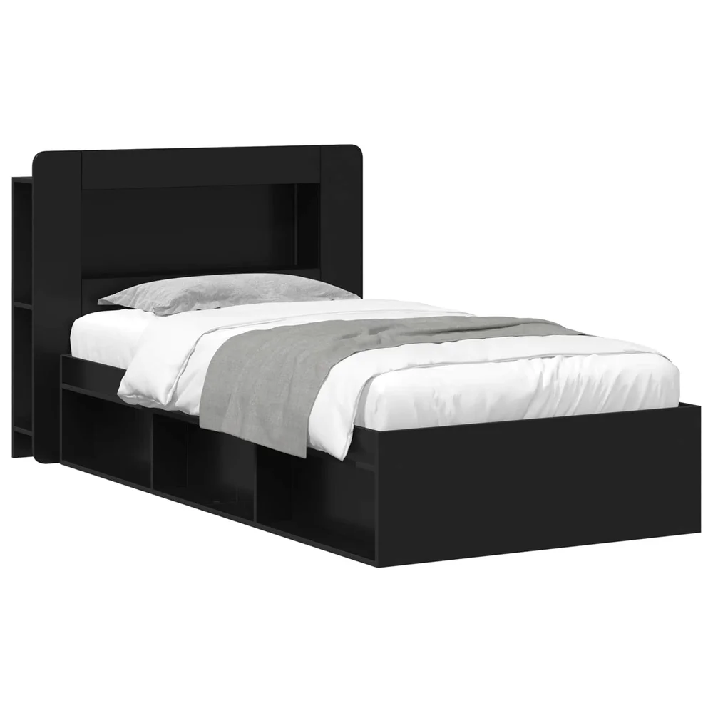 vidaXL Sengeramme med oppbevaring Svart 90 x 190 cm Konstruert tre v:432979