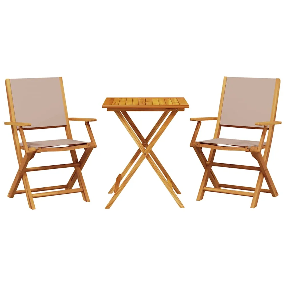vidaXL Bistrosett 3 deler gråbrun stoff og heltre v:1345733