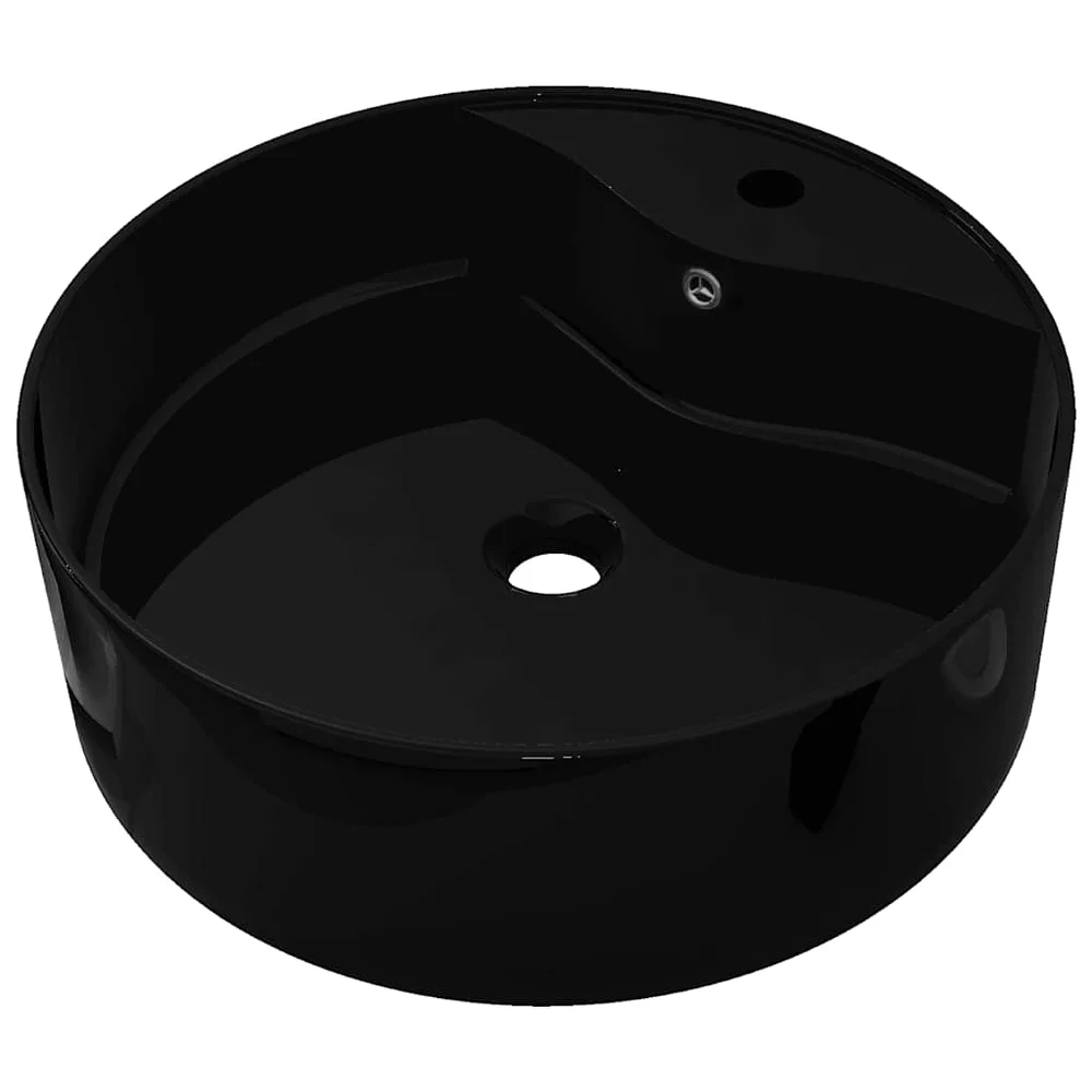 Keramisk rund baderomsservant servantbatterihull/overløpshull, svart v:8526896