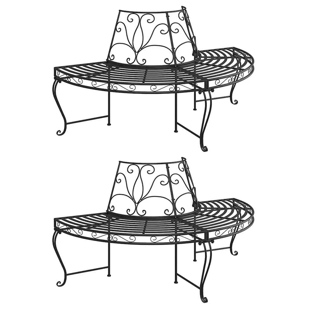 vidaXL Benk halvrund tre 2 stk Ø160 cm svart stål v:3022723 vidaXL Benk halvrund tre 2 stk Ø160 cm svart stål v:3022723