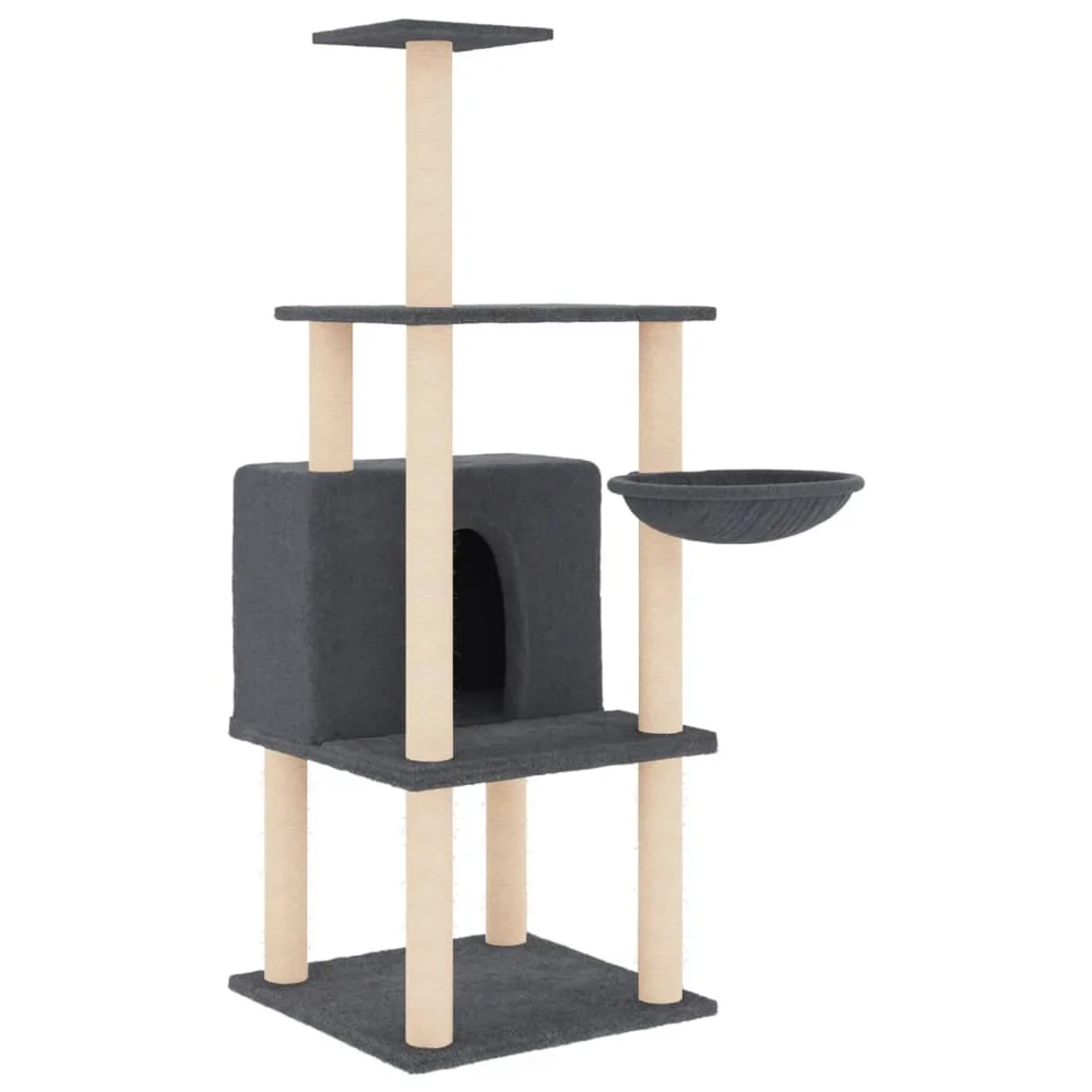 vidaXL Kattetre med klorestolper i sisal mørkegrå 132 cm v:4586709