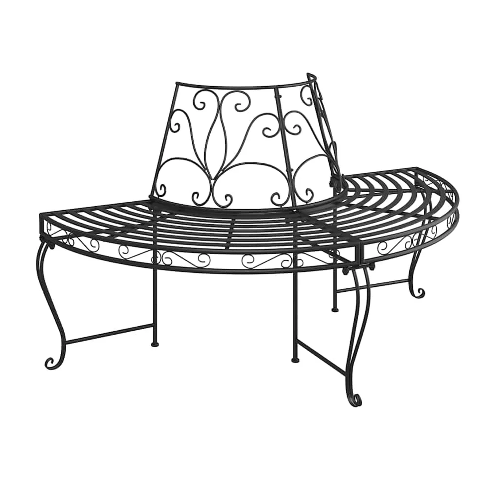 vidaXL Benk halvrund tre Ø160 cm svart stål v:2842556 vidaXL Benk halvrund tre Ø160 cm svart stål v:2842556