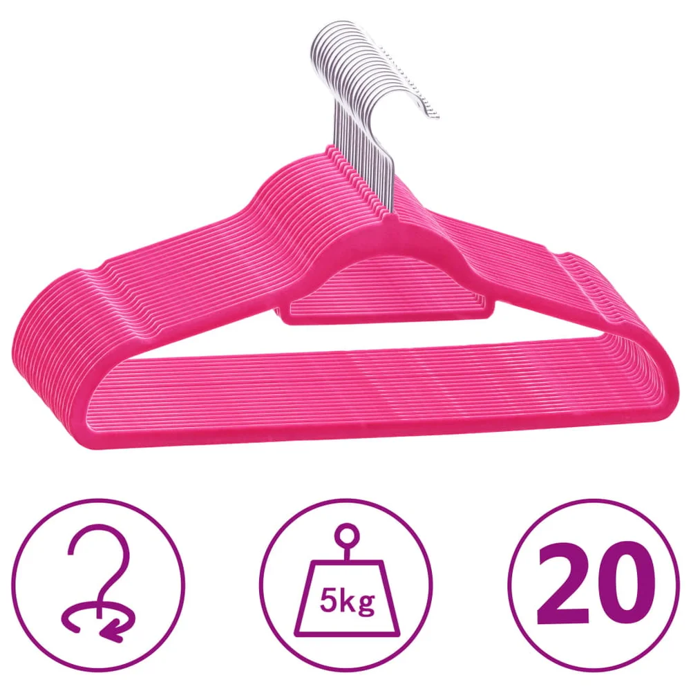 vidaXL Kleshengere 20 stk sklisikker rosa fløyel v:9268857