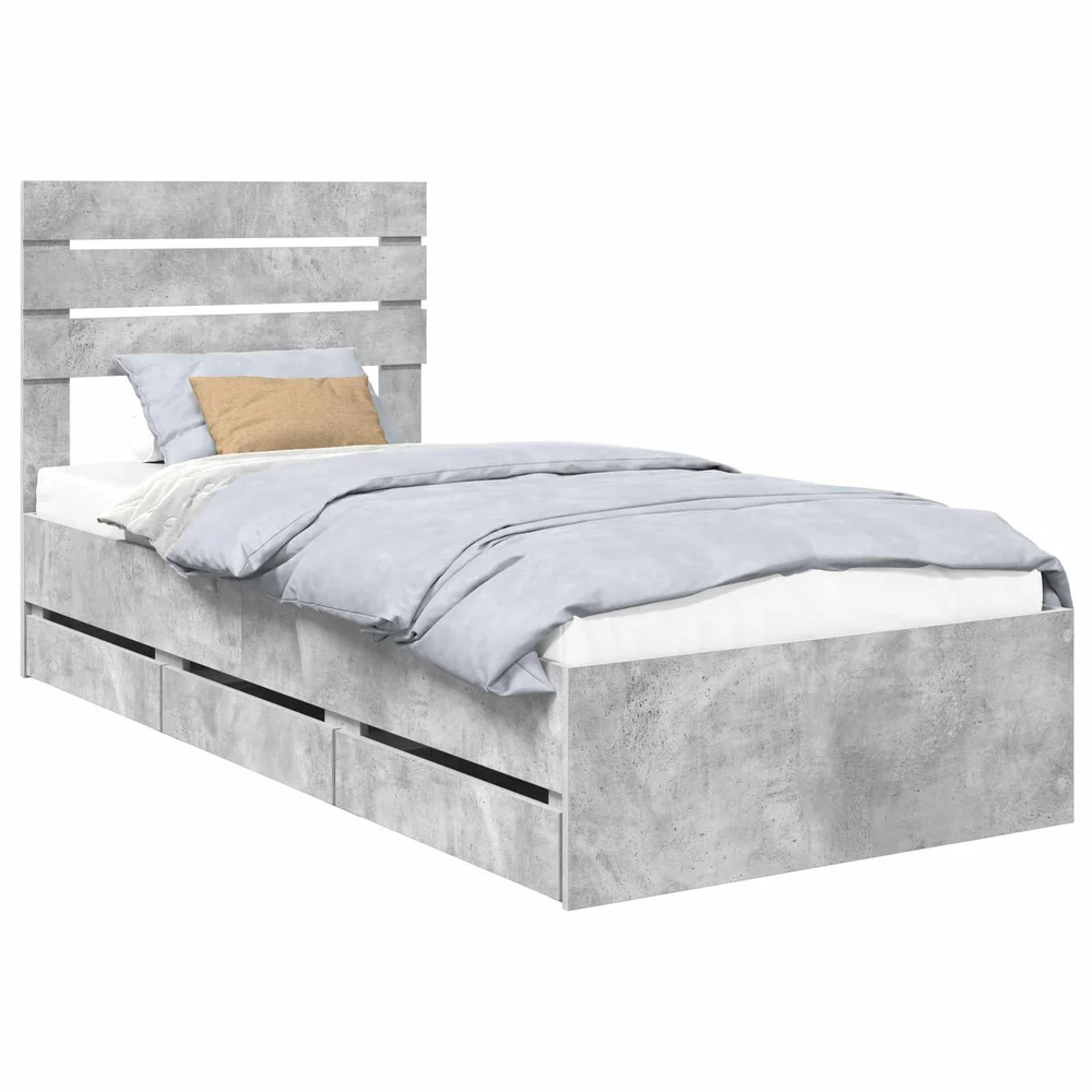 vidaXL Sengestamme med skuff Betonggrå 90 x 200 cm Ingeniørtre v:8616089