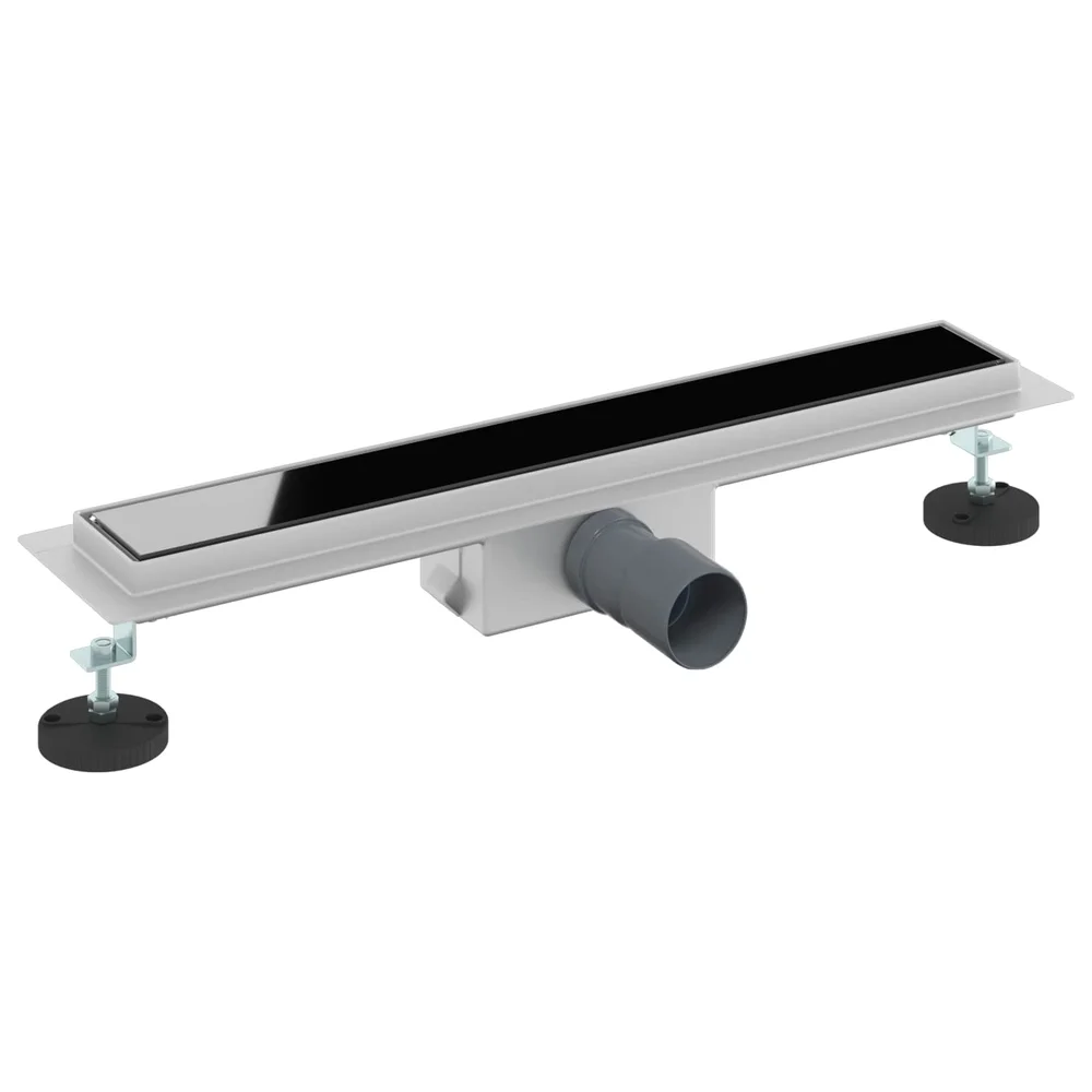 vidaXL Dusjavløp med Glassdeksel Svart 50 cm Rustfritt Stål 304 v:955117