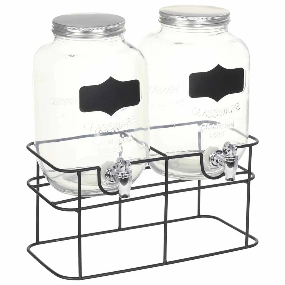 vidaXL Drikkedispensere 2 stk med stativ 2 x 4 L glass v:5912438