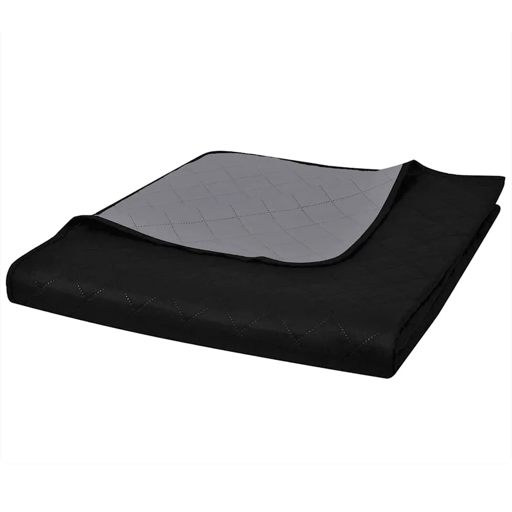 Tosidig vattert sengeteppe svart/grå 230 x 260 cm v:171224