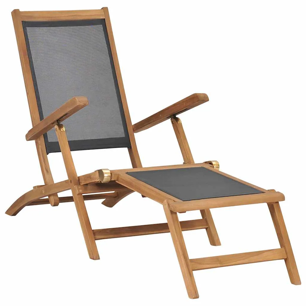 vidaXL Fluktstol med fotstøtte heltre teak svart v:4326513
